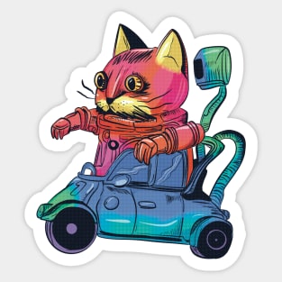 Robot Cat Driver Sticker